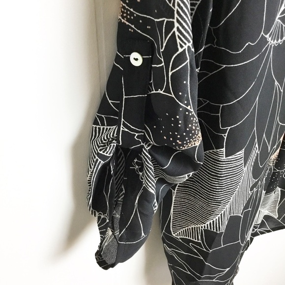 Gibson Latimer Floral Black 3/4 Sleeve Top Size M - Picture 5 of 6